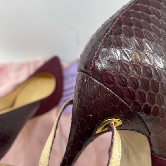 Jennifer Chamandi Suede burgundy and Snake Maroon Heels, Size 42 heel, movie use - Picture 10 of 10